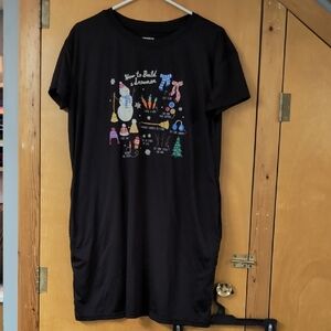 Women's Black Graphic Pajama Dress